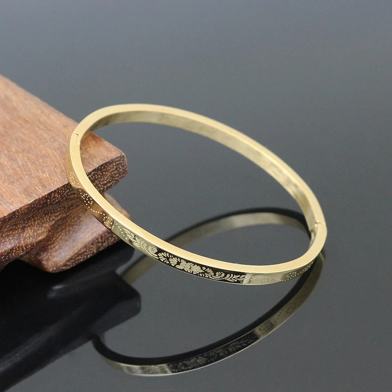 

New 4MM women Stainless Steel Beautiful Plant Round Bangles& Bangles Trendy Charm Bracelets Jewelry For Women Love Wedding Gifts