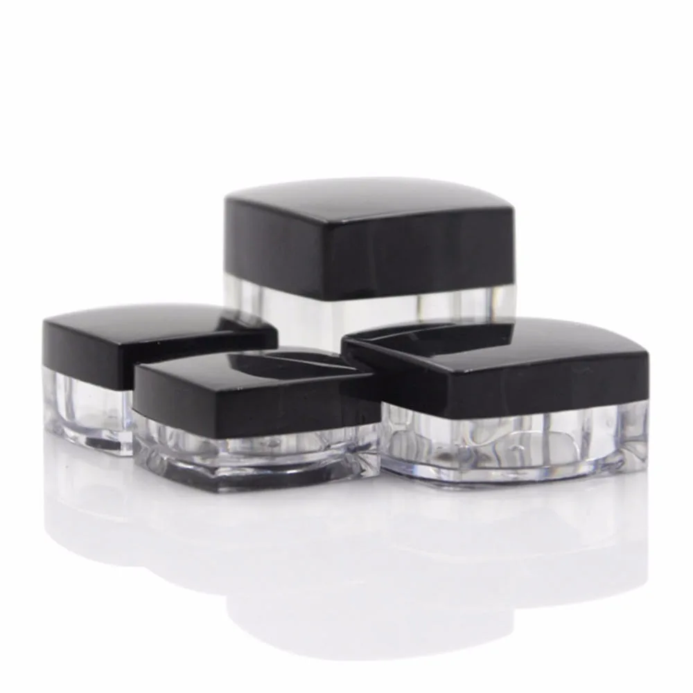 

3g/5g/10g/20g Make Up Jar Mini Cosmetic Sample Empty Container Plastic Small Square Shape Pot Refillable Bottles with Black Cap