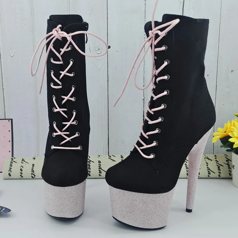 Leecabe/розовые блестящие замшевые сапоги на платформе с высоким каблуком 17 см/7