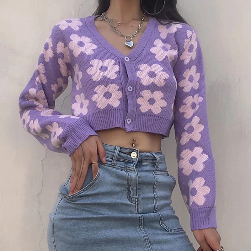 

Вязаный кардиган с цветочным принтом, Осень-зима