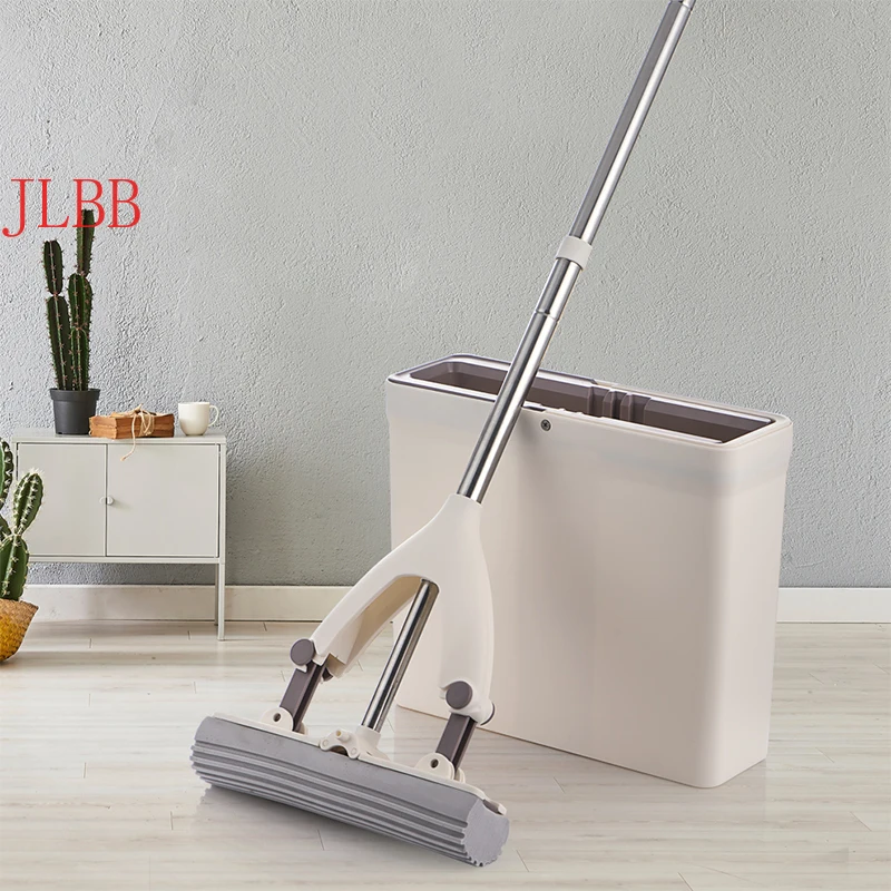 

Sponge Mop And Mop Bucket with Replacement Sponge Heads PVA Sponge Mop Super Absorbent Easy Cleaning for Hardwood Floor