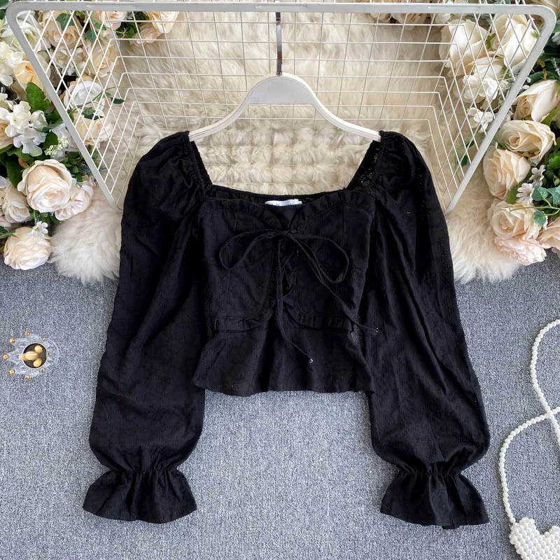 Блузка женская с квадратным вырезом короткий шифоновый топ оборками