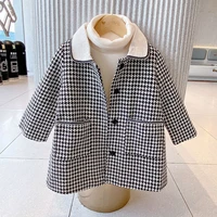 girls babys kids wool coat jacket 2021 cheap warm thicken plus velvet winter autumn buttons long style%c2%a0childrens clothes