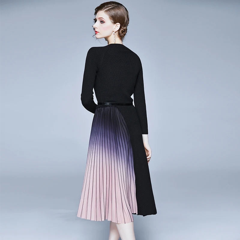 

Willstage pleated dress women knitted dresses with belt irregular light ripe wind restoring ancient royal 2020 Spring Vestidos