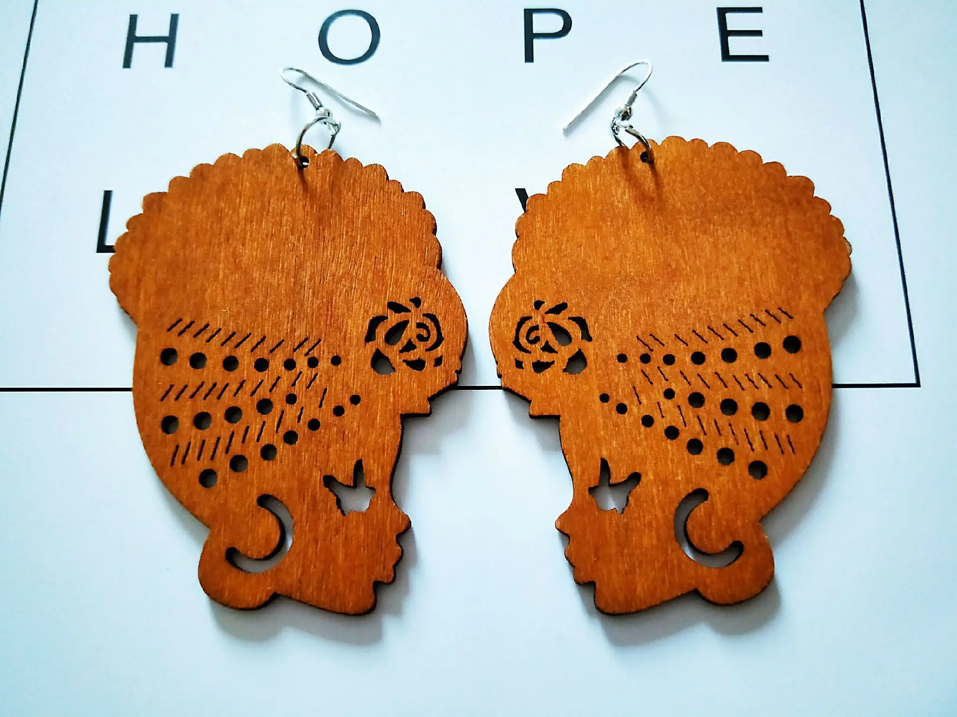 Tribal Wood Black Women Pattern DIY Painting Afro Vintage Earrings Brincos Wooden Boho African Bohemia Jewelry Party Accessory