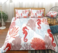 seahorse bedding set ocean duvet cover set coral bed linen marine life home textile orange seahorsebed set microfiber bedclothes