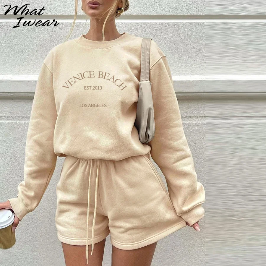 

Whatiwear Casual Two Piece Set Women Harajuku Early Autumn Letter Embroidery Loose Long Sleeve Top+Sporty Pants Matching Outfits