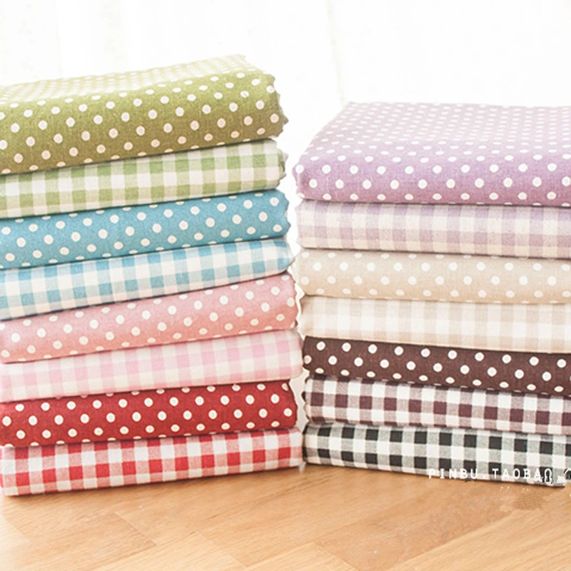 

Linen Cotton Fabric Cloth For Patchwork Quilting Grid Fabrics DIY Bags Curtain Tablecloth Handmade Sewing Textile Materials