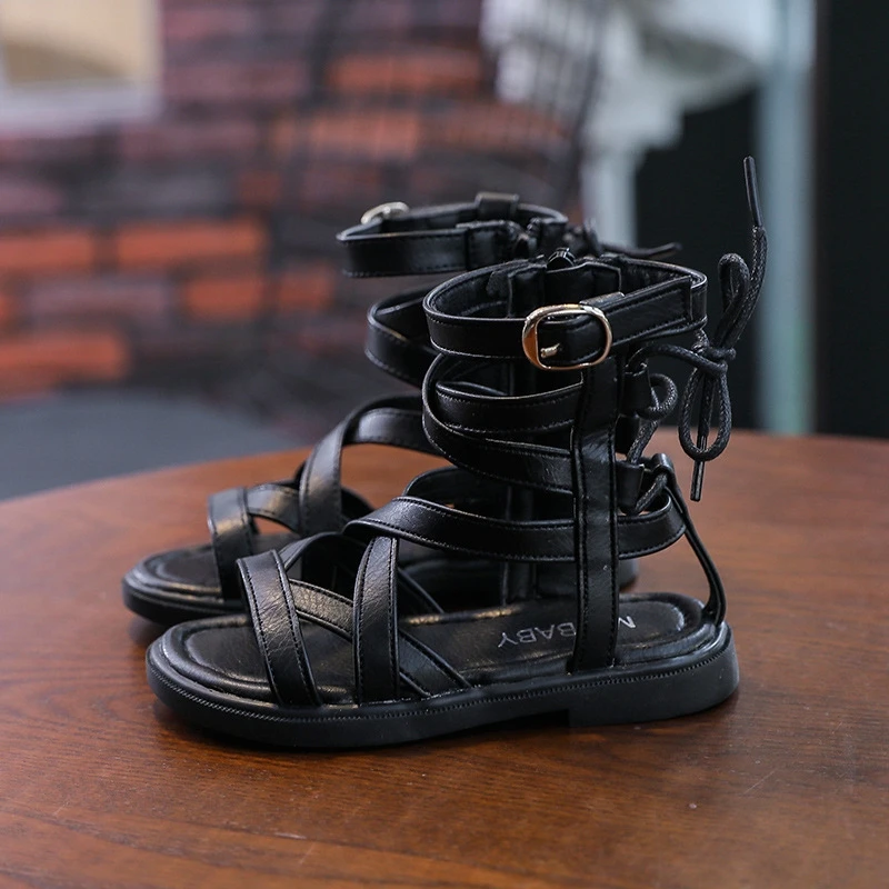 

Little Girl Shoes Gladiator Style Kids High Roman Shoes Ankle Open Toe Princess Sandal Fashion Beach Shoes Flat Sandals