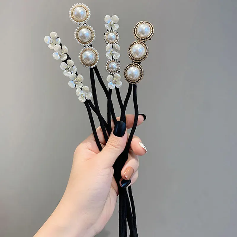 

Women Wild Hair Ring Big Pearls Ribbon Pearl Flower Magic Bun Maker DIY Hairstyle Headband Hair Making Tools Hair Accessories