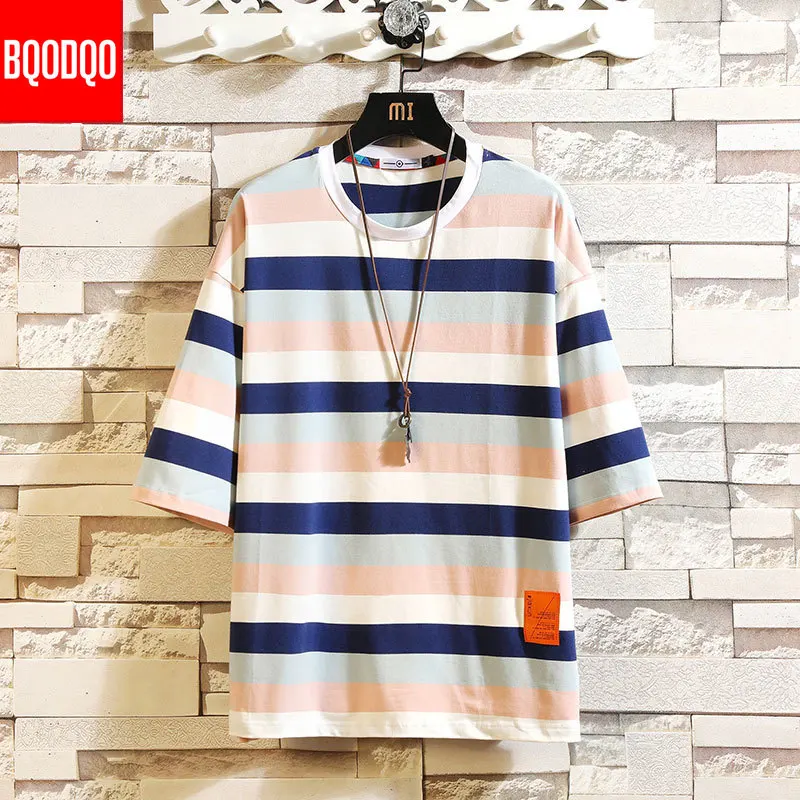 Мужская хлопок футболка в полоску забавная большого размера s мужская летняя 5XL