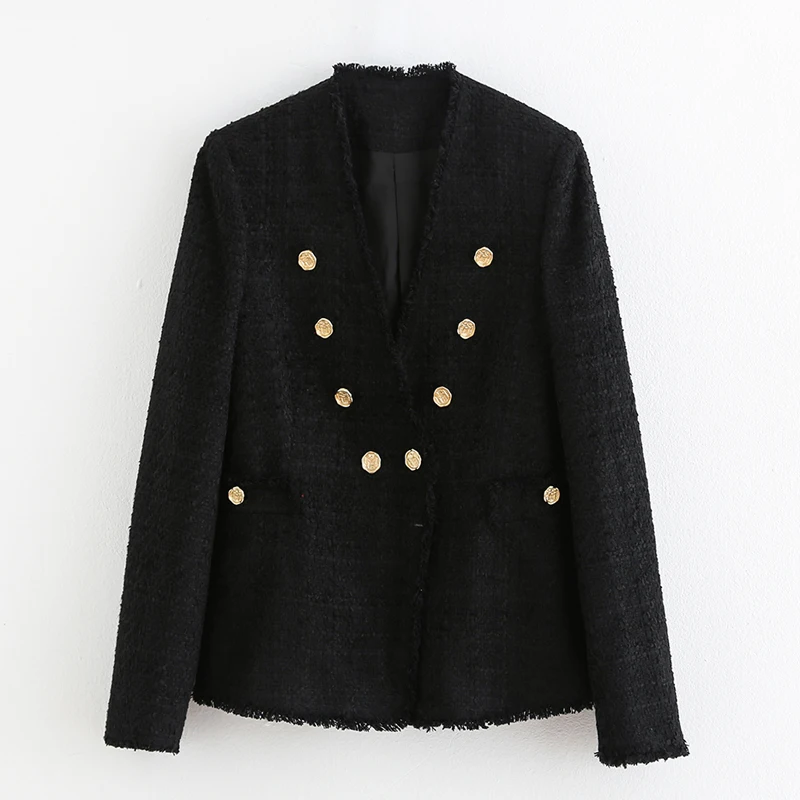 Женский твидовый пиджак винтажный Повседневный двубортный с длинным рукавом