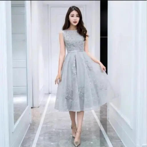 

Silver Evening Dress Tank Special Occasion Party Dress robe soiree Islamic Dubai Kaftan Saudi Arabic Evening Gown