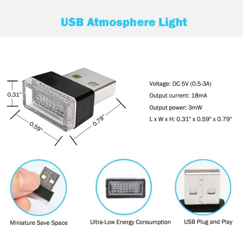 Светодиодный интерьер автомобиля с USB атмосферная лампа ночное украшение мини-USB