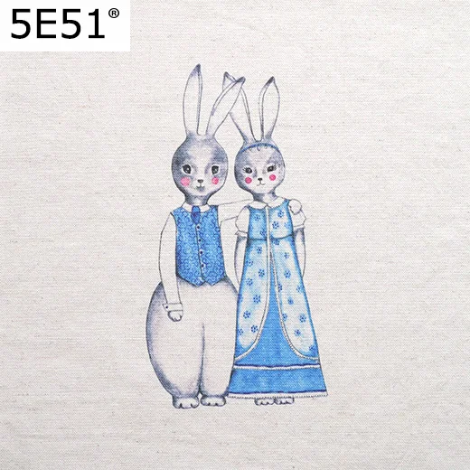 

Zakka cotton and hemp fabric pure hand printing canvas dining mat mouse pad apron pocket couple rabbit
