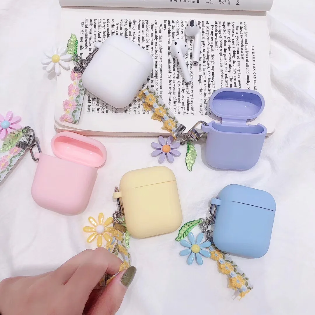 Чехол для AirPods 2 роскошный силиконовый чехол наушников Airpods с цветами и лентами