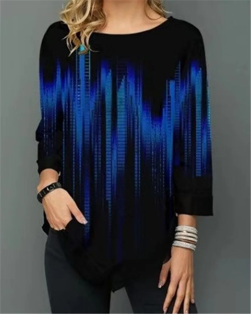 

Shirt Women Spring Autumn V-neck Blouse long Sleeve Digital Geometric Printing Female Fashion Shirt Tops Oversize StreetShirt