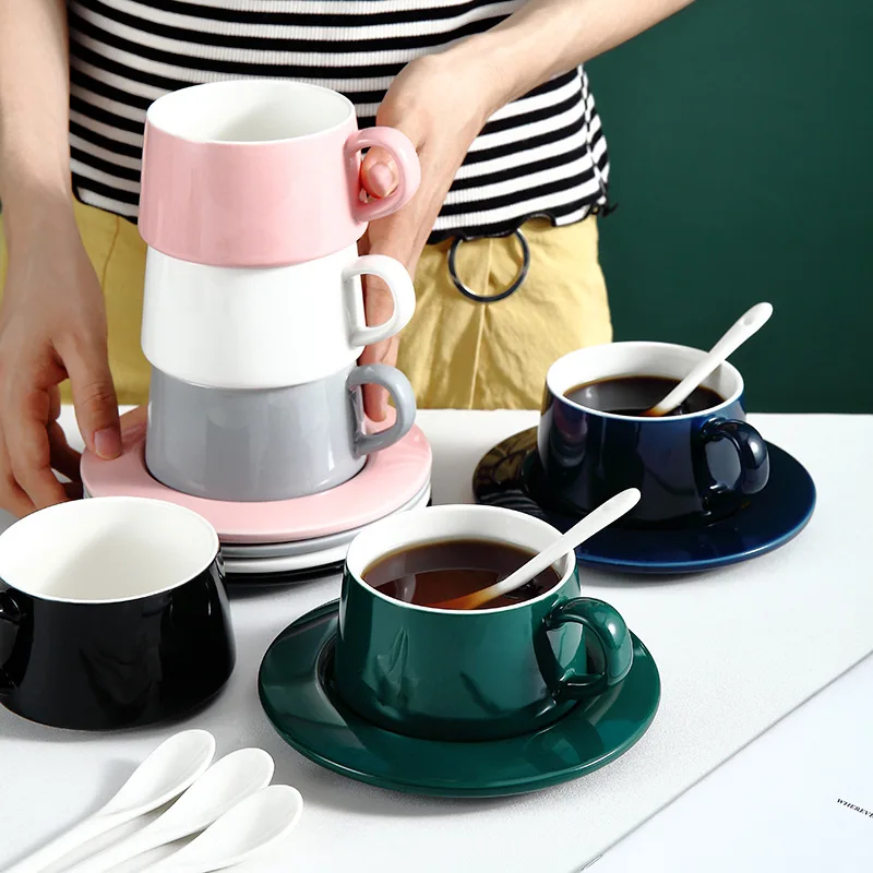 

Nordic simple bright coffee cup and saucer ceramic flower tea cup milk cup western restaurant coffee set