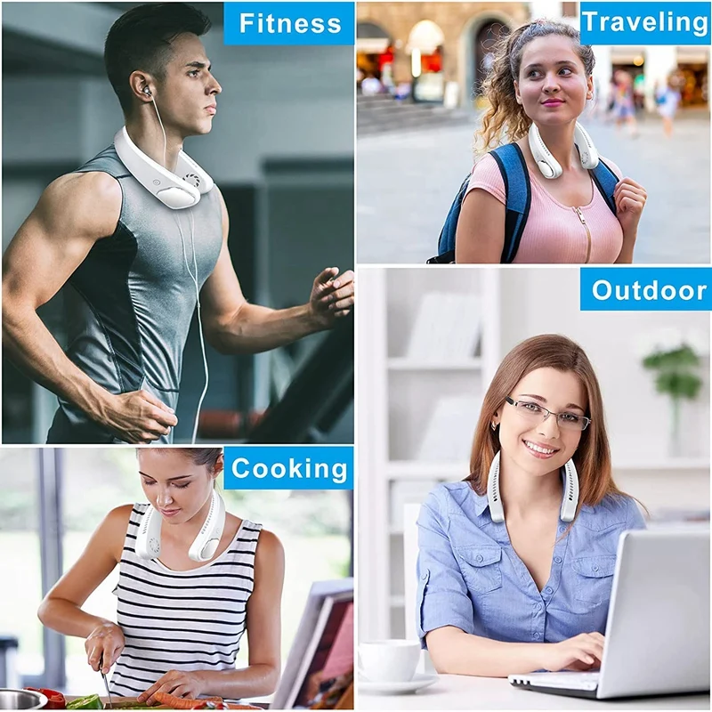 Портативный шейный вентилятор персональный безлопастный без лопасти подвесной