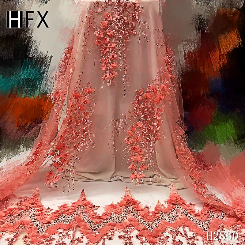 HFX новейшая 3D кружевная аппликация цветочная ткань оптовая цена вышитая бисером