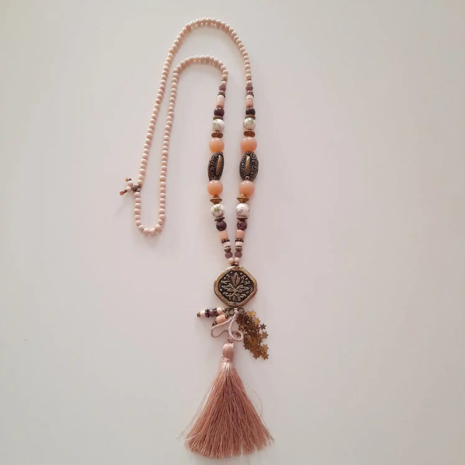 

Goodtime Long Ethnic Necklace Wood & Glass & Indian Beads Womens Handmade Jewelry