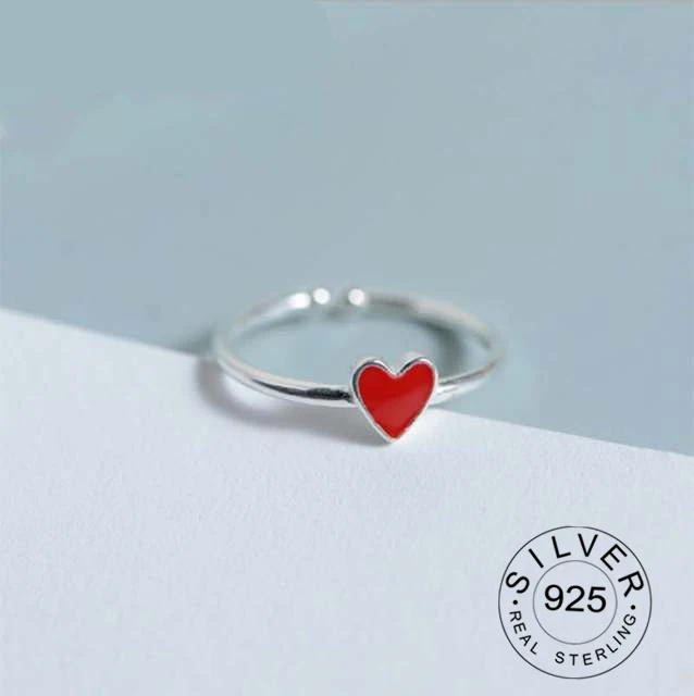 

Punk Retro 925 Sterling Silver Red Heart Rings for Women Jewelry Bohemian Adjustable Antique Finger Rings Anillos joyas de plata
