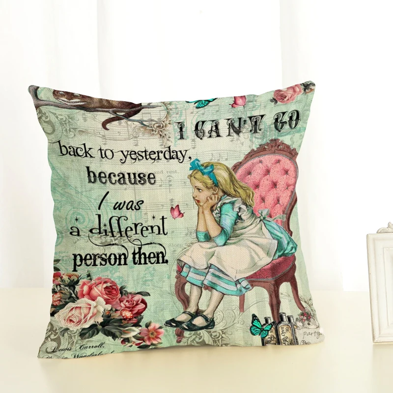 Декоративная наволочка с принтом Алисы милый кролик кошка диванная винтажный