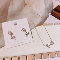 2021 new fashion trend rose flower resin rhinestone necklace simple green oval ring geometric irregular earrings