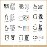 mix cute anmial rabbit duck flower car letter words sentence hot air balloon metal cutting dies match clear silicone stamps card