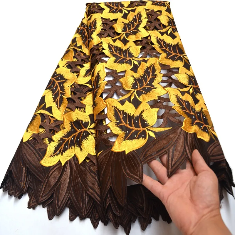 Модные швейцарские кружева цвета кофе и золота в Швейцарии высококачественные