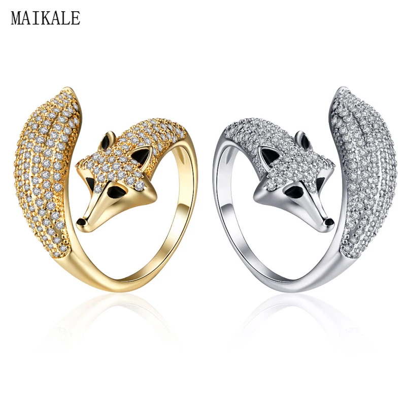 MAIKALE, новинка, модное кольцо с лисой, регулируемые кольца для женщин, золото, серебро, Открытое кольцо с кубическим цирконием, регулируемое кольцо, обручальное кольцо, ювелирное изделие, подарок