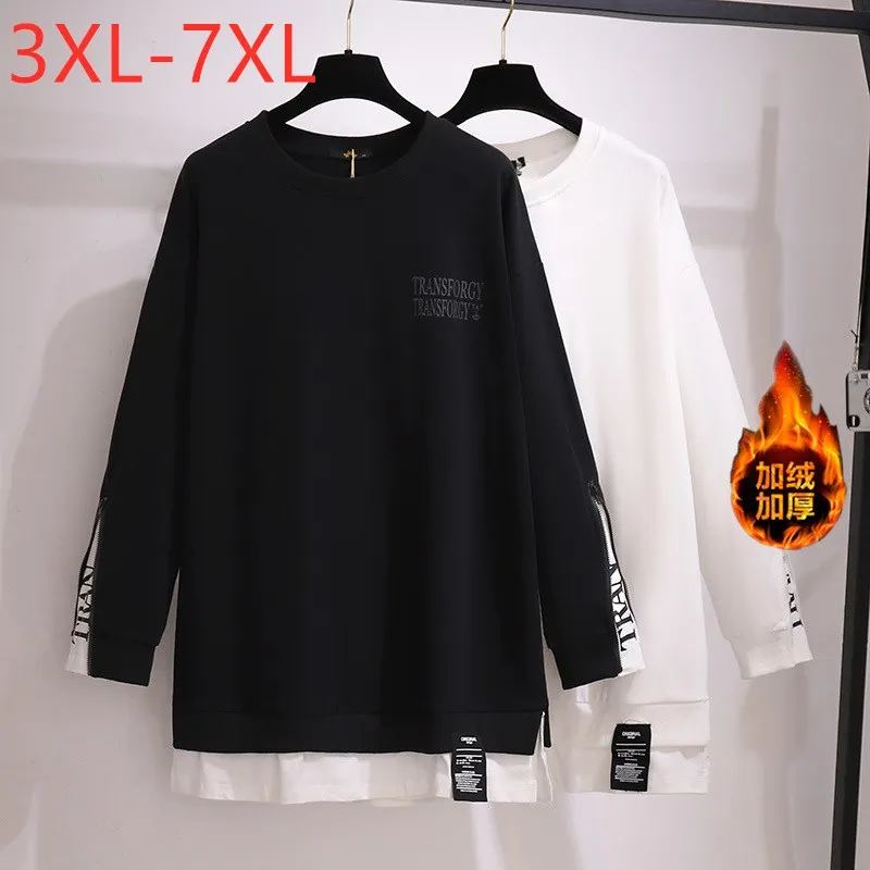 

Новинка, осенне-зимняя женская одежда, Женский пуловер оверсайз с длинным рукавом и флисовой подкладкой, утепленная футболка 3XL, 4XL, 5XL, 6XL, 7XL