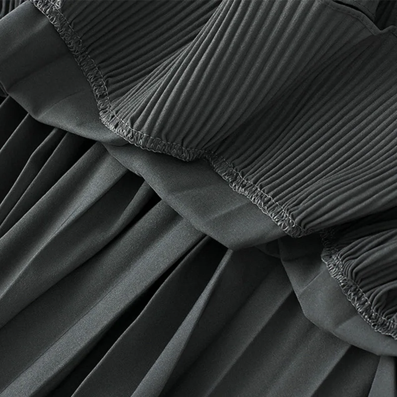 

Ruffle Patchwork Ruched Women's Midi Skirts Asymmetrical Elastic Waist A-line Female Skirt 2021 Spring Summer Casual Lady Bottom