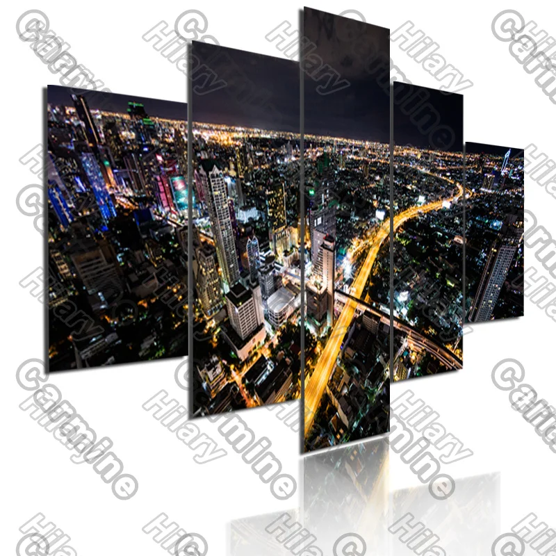 

Poster City Light Golden Road Landscape Canvas Painting 5Pcs Posters Painting Wall Art Decoration for Living Room and Bedroom