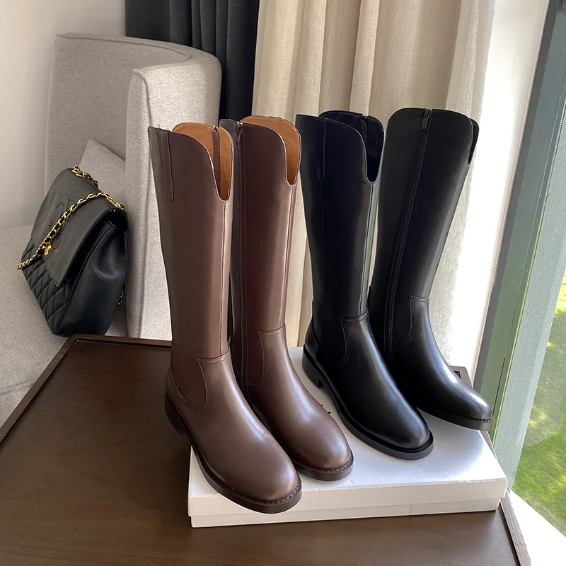 Женские сапоги до колена из натуральной кожи на платформе размеры 34-43 | Обувь