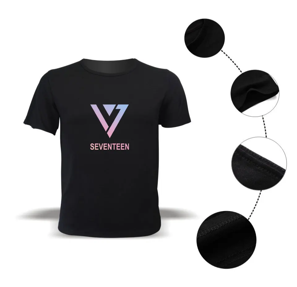 Летняя футболка в стиле K-POP с надписью Seventeen Модная хлопковая коротким рукавом