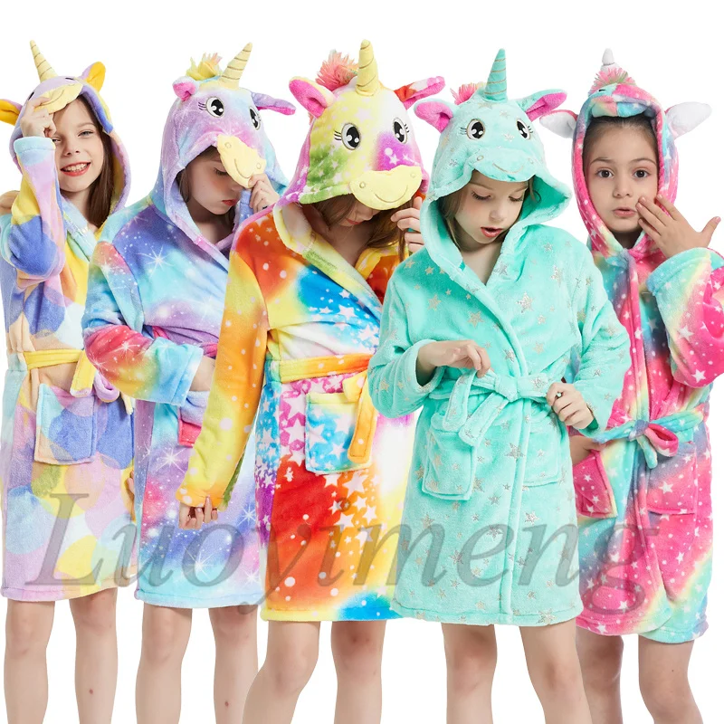 Детские Банные халаты с капюшоном в виде единорога детский Радужный банный халат