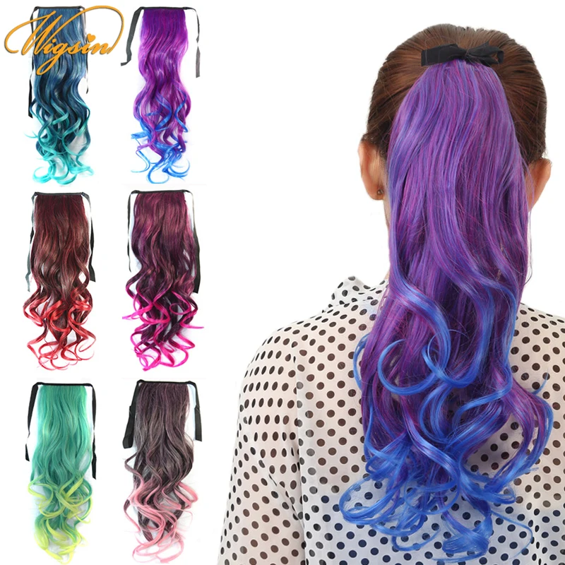 

WIGSIN Синтетические длинные волнистые кудрявые накладные волосы для конского хвоста 18 дюймов накладные волосы для вечеринки для девушек с Омбре цвета волос для женщин