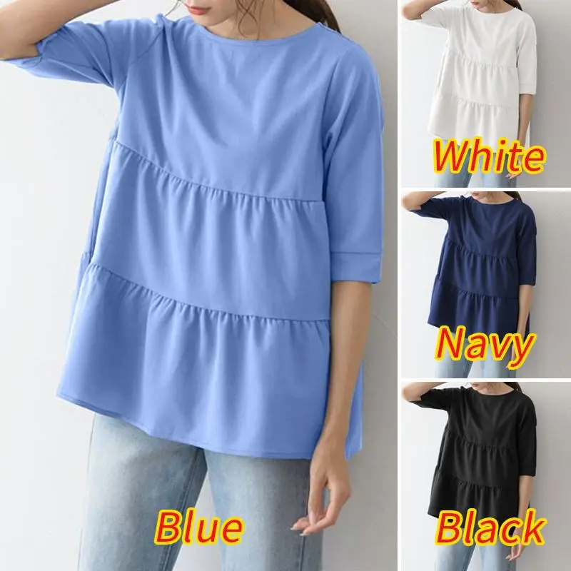 

Women Tops 2021 VONDA Casual O Neck Half Sleeve Solid Shirts Plus Size Bohemian Blusas Elegant OL Office Blouses Ladies Shirts