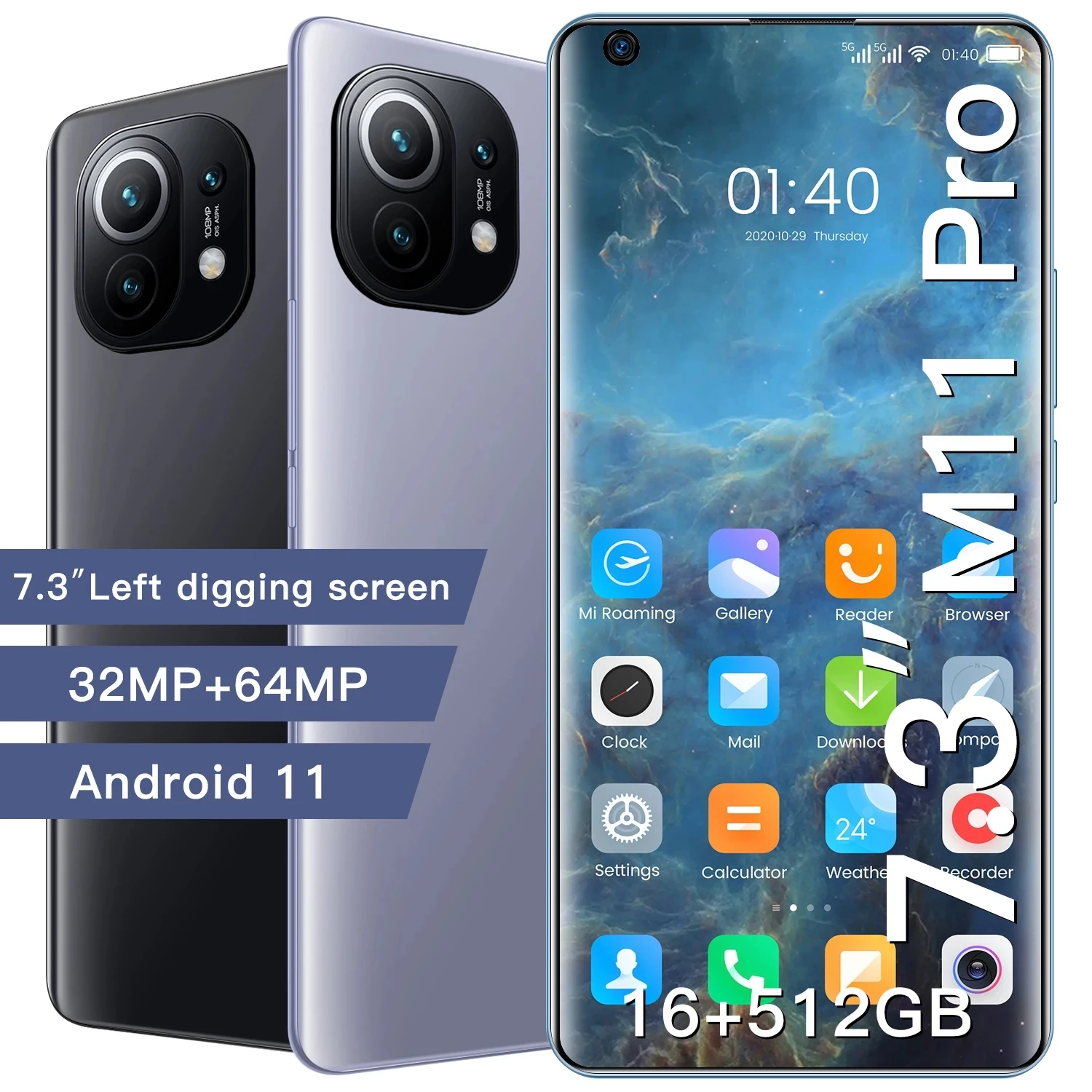 

2021 Unlocked Global Version M11 Pro 7.3 Inch Android Smartphone 6800mAh 16GB + 32GB 512 + 64MP Google Play GPS 2SIM 5G Mobile P