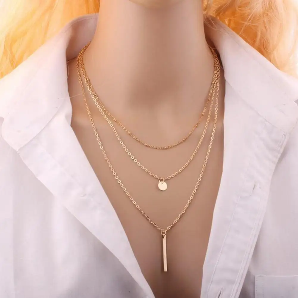 Ожерелье легкое трехслойное из сплава s многослойное длинное ожерелье вечерние