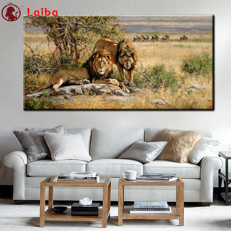 

full drill set Modern animal art, African savannah lion diy diamond painting 5d diamond mazayka embroidery room decor