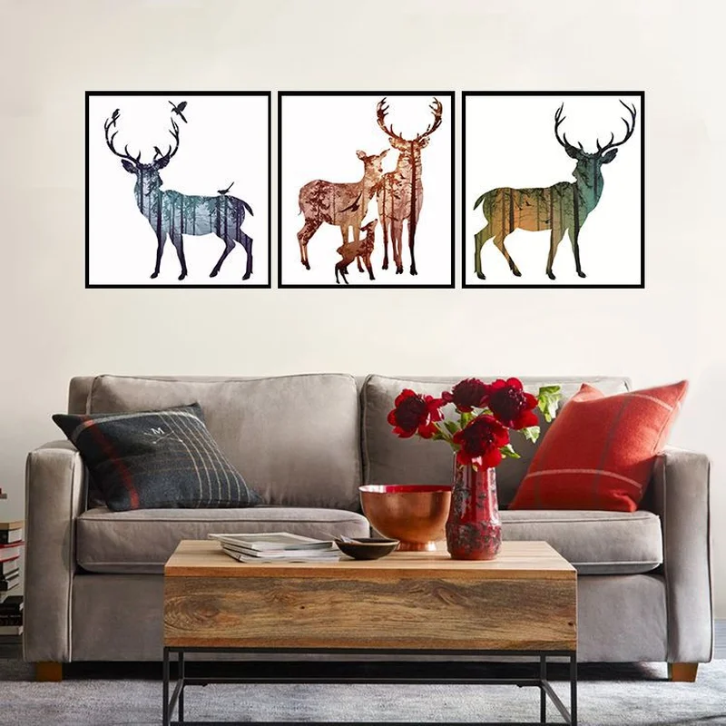 

Nordic Лесной Олень лошадь Лев, рисунок на холсте художественные масляные печати и Плакат Детская комната диких животных домашний декор Модул...