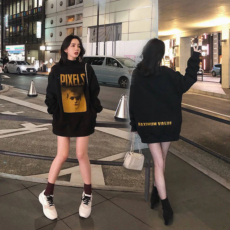 Модные женские толстовки с высоким воротником бархатная теплая толстовка