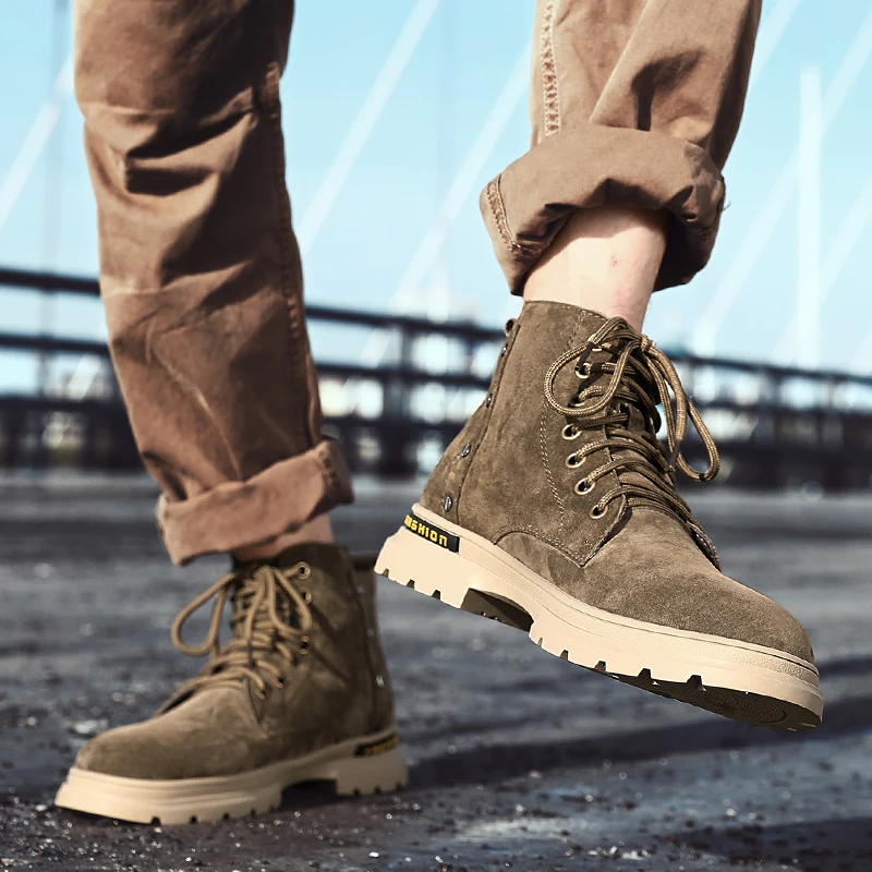 

Spring Autumn Men Genuine Leather Boots Khaki Mens Working Boot Brand Military Tactical Training Boots Fashion Motorcycle Boot