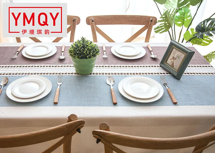 Клетчатая декоративная льняная скатерть с кисточкой водонепроницаемая