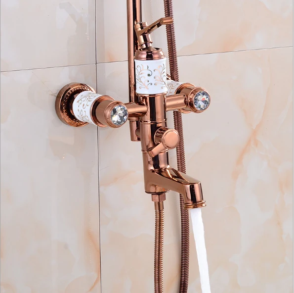 Роскошные дождевые смесители для душа настенный кран ванны и розовое золото