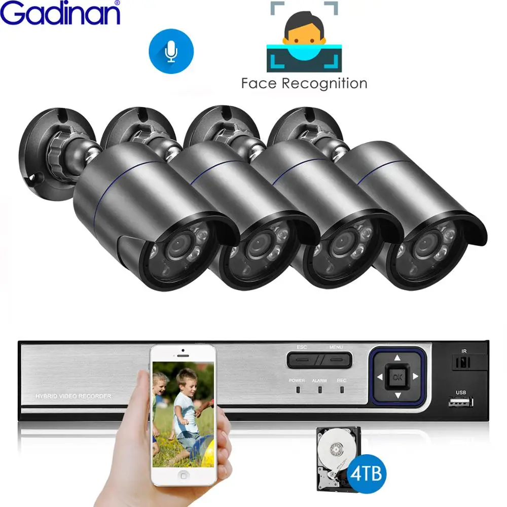 Gadinan 4CH 5MP POE NVR лицевой набор для распознавания системы видеонаблюдения Аудио AI
