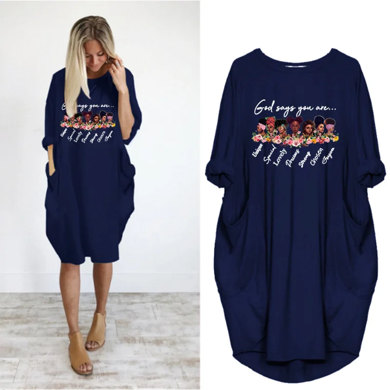 

Women Print Dress Plus Size 5Xl Dresses Long Sleeve Pocket Casual o Neck Party Beach Vintage Vestidos Femme Robe Streetwear 2021