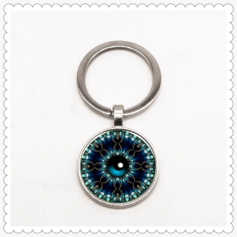 

Blue evil eye pattern keychain convex round pendant classic fashion men and women keychain gift jewelry